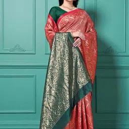 jay khodiyar embroidery Woven, Floral Print, Geometric Print Bollywood Jacquard Saree image 2