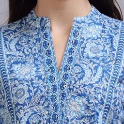 kavisaa Casual Cuffed Sleeves Printed Women Light Blue, White Top image 4