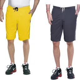 indestar Pack of 2 Solid Men Yellow, Grey Bermuda Shorts-picture-23