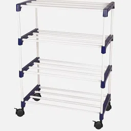 novatic Flint Fabric Shoe Rack with 4 Shelves in White and Blue Colour image 3
