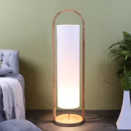 sapphire Fegan White Iron Shade Column Floor Lamp With Wood Base image 1