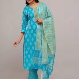 Jasoriya Ethnic Motifs Printed Straight Pure Cotton Kurta with Trousers & Dupatta image 5