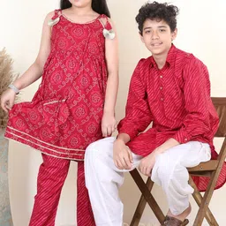 BownBee Boys Leheriya Printed Pure Cotton Kurta with Salwar image 2