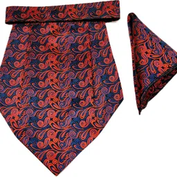 VOICI Men's Paisley Red & Blue Color Pocket Square Cravat image 2