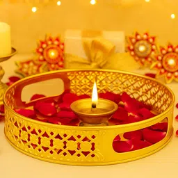 indian wideland Premium Gold Metal Flowery Serving Tray For Home or Table Decor Tray-picture-12