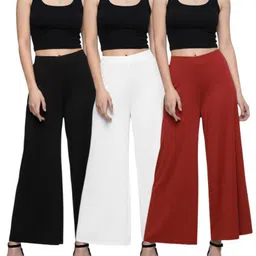 ak shamshahid garment Pack of 3 Women Relaxed Beige, Black, Red Lycra Blend Trousers-picture-29