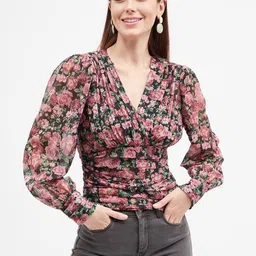 harpa Casual Cuffed Sleeves Floral Print Women Multicolor Top image 1