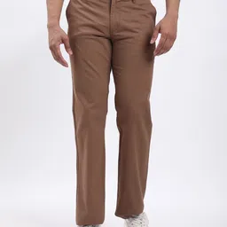 indian terrain Men Regular Fit Brown Pure Cotton Trousers image 1