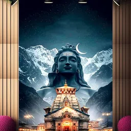 dhara collections DharaCollections Shiva & Kedarnath Temple Washable Backdrop | Polyester Taiwan image 4