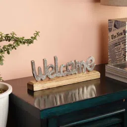 Welcome Silver Wood & Aluminium Showpiece-image-11