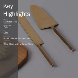 nestroots Cake Server, Cheese, Cutting Knife Spade Spatula with stainless steel Handle for party restaurant café kitchen, Gold set of 2 Steel Cake Server image 3