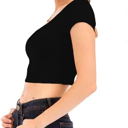 jovo Party Regular Sleeves Self Design Women Black Top image 3