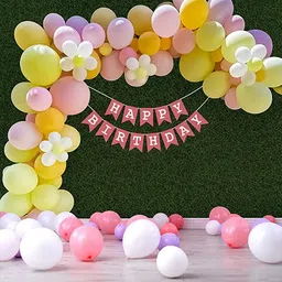 specialyou.in Pastel Color Theme Birthday Decoration for, girls with Pastel Yellow, Pink, White and Peach Balloon with Balloon flower Clip - 67 Pcs-picture-13