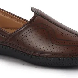 fausto Perforated Ethnic Round Toe Jutti for Wedding|Flexible Rubber Sole|Pathani Kurta Mojaris For Men image 3