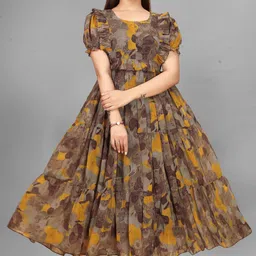 Women Maxi Yellow Knee Length Dress-image-43