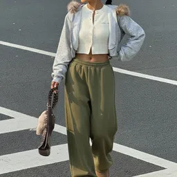 Women Solid Olive Track Pants-image-77