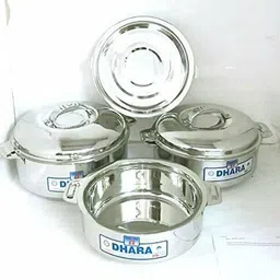 nbm steel Dhara hotpot /steel casserole/chapati box 3 pcs set (26-28 cm) Pack of 3 Thermoware Casserole Set image 1