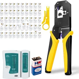 Heavy Duty Rj45 Crimper + RJ 45 Cable Lan Tester+_50 Pcs RJ45 Cable Wire Connectors Modular Plugs+ Wire Stripper Cable Cutter + Crimping Tool Corded Crimper-image-63