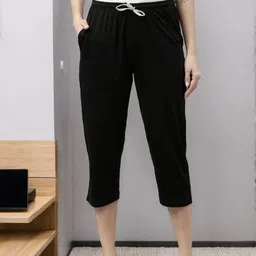 kryptic cotton relaxed fit lounge capri with side pocket Women Black Capri image 1