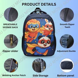 mosu Cartoon Print School Bag Boys | Durable & Comfortable Backpack Waterproof School Bag image 5