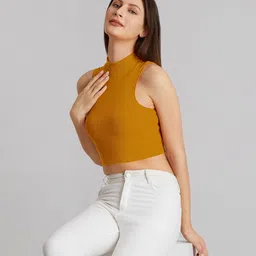 BerryBird High Neck Sleeveless Solid Crop Top image 4