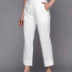 libas Women Regular Fit White Cotton Blend Trousers-picture-14