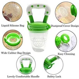 maizzy Silicone Baby fruit Feeder/BPA Free/Food Feeder/Silicone Food Nibbler/ Teether and Feeder (Green) - Made of Silicone image 3