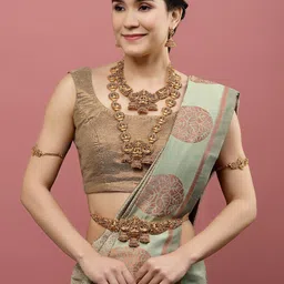 PANASH Gold-Plated Kundan-Studded Peacock Shaped Temple Layered Jewellery Set image 3