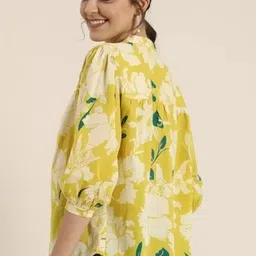aavira Casual Regular Sleeves Printed Women Yellow Top-picture-11