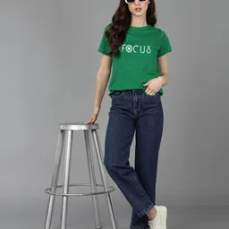 adyavastram Women Typography Round Neck Cotton Blend Green T-Shirt-picture-12
