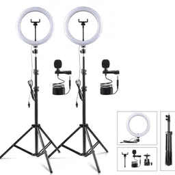 ADZOY 2-Pack of 7 Feet Tripod, 10 Inch Ring Light & Metal Collar Microphone Tripod-image-26