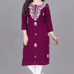 gokul trendz Women Chikan Embroidery Viscose Rayon Straight Kurta image 4