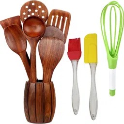 purchaze24x7 Kitchen Utensils cooking Spoons Set Of 11 Wooden, Silicone Serving Spoon Set-picture-23