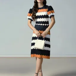 Women A-line Multicolor Knee Length Dress-image-15