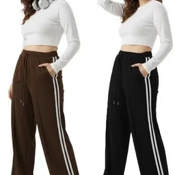 Pack of 2 Women Solid Multicolor Track Pants-image-0