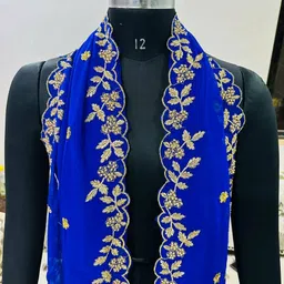 Georgette Embroidered, Embellished, Self Design Blue Women Dupatta-image-21