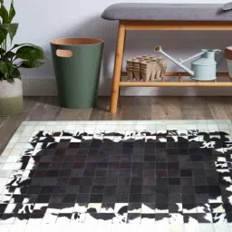 dazzhome White & Brown Hair On Leather Abstract Hand Woven 4X6ft Carpet-picture-32