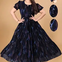 vanray fashion Women Fit and Flare Blue Ankle Length Dress image 1