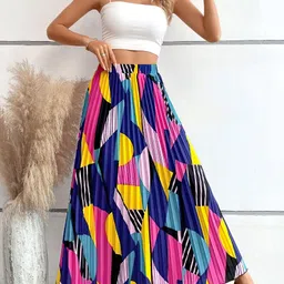 zwerlon Women Printed A-line Blue Skirt image 4