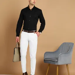 mancrew Men Regular Fit White Cotton Blend Trousers image 5