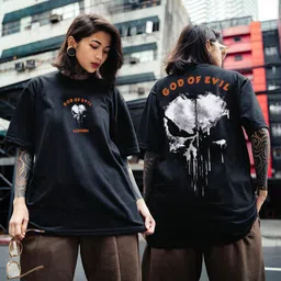 leotude Women Printed Round Neck Cotton Blend Black T-Shirt image 1