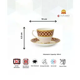Clay Craft Fine Ceramic King Velvet Cup & Saucer Set of 12 (6 Cups + 6 Saucer) - 180 ml each image 2
