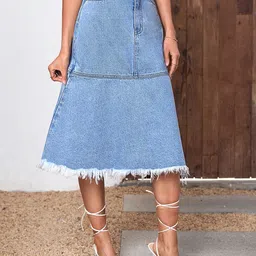 kotty Women Solid Regular Blue Skirt image 4