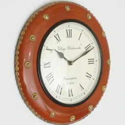 vedas Harrow Heritage Wooden Polished and Brass Metal Fit Wall Clock with Dial image 3