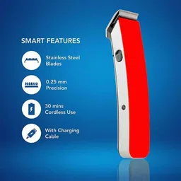 JVA Red Rechargeable Corded/Cordless Professional Trimmer/Hair Clipper Grooming Kit 45 minRuntime 3 Length Settings image 3