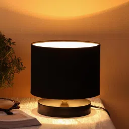 new era Dijon Black Cotton Shade Night Lamp With Iron Base image 1