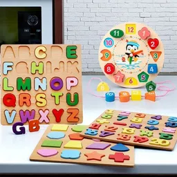 vhd Alphabet, Number, Shape & Clock Wooden Puzzle Toy for Kids Learning GG89 image 1