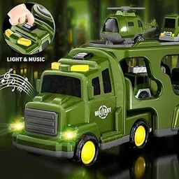 budetto 5-in-1 Friction Powered Double Decker Truck Toy Set with Music Light Small Cars image 4