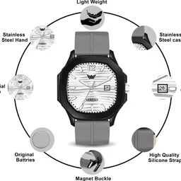 abrexo BESTSELLER Grey Silicone Magnet Strap Date Working Analog Watch For Boys Analog Watch - For Men Abx6700-GR MG ST image 2