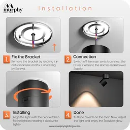 murphy (12W, Black Reflector) 360 Adjustable Surface COB Wall/Ceiling Warm White Recessed Ceiling Lamp image 3